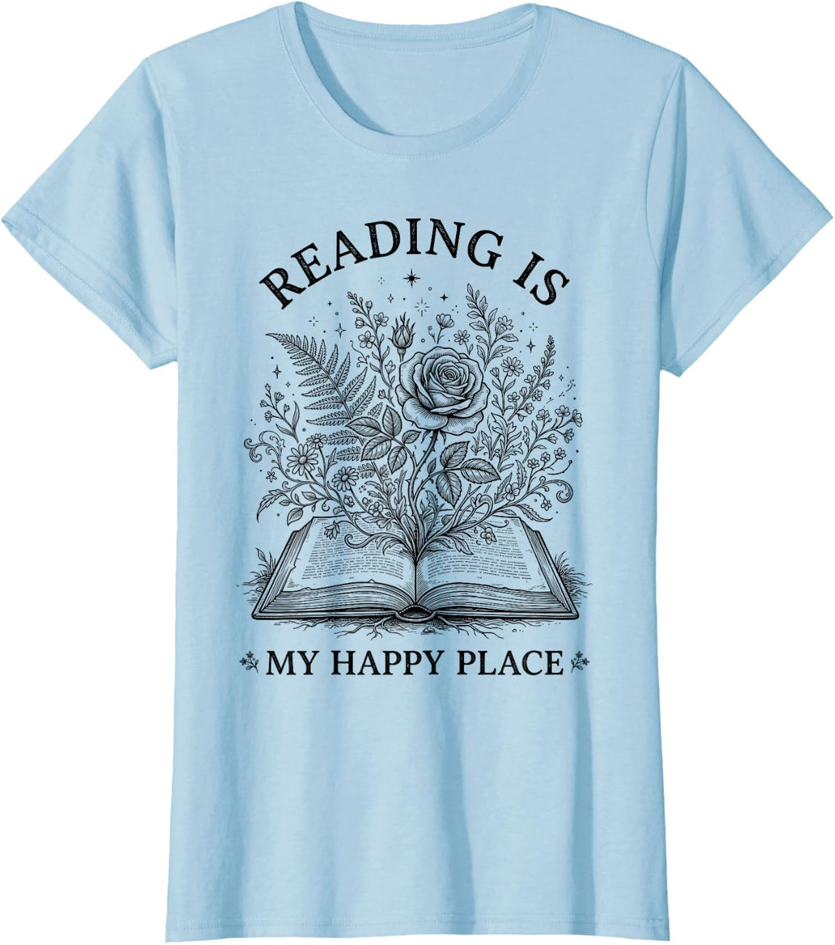 Reading is My Happy Place Book Literature Reader Bookworm T-Shirt - Baby Blue