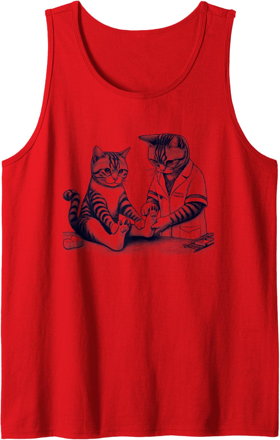Vintage Retro Physical Therapist Cat Therapy Kitten Lover Sleeveless Tank Top - Red