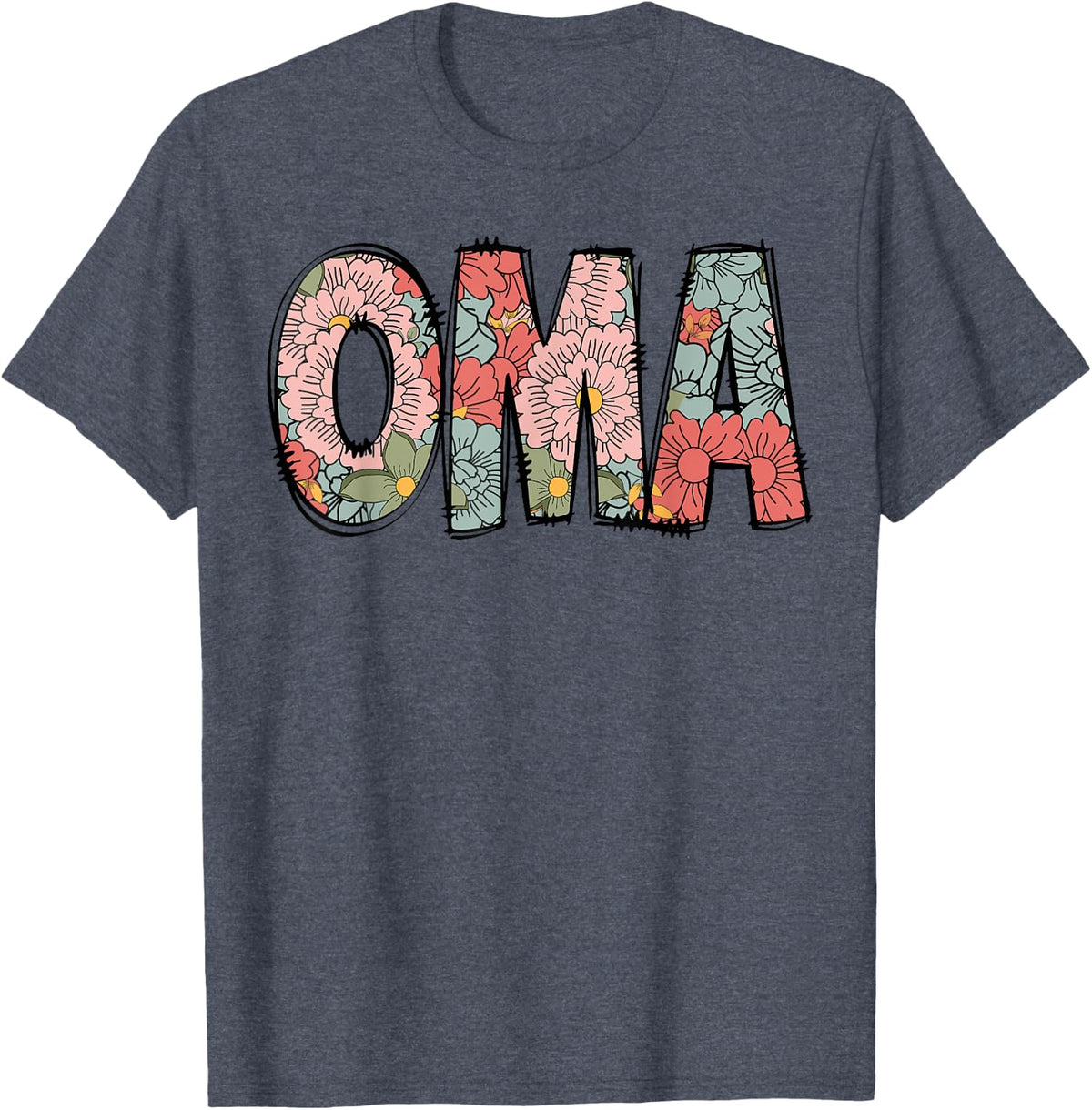 Retro Oma Colorful Flowers Groovy Daisy Flower T-Shirt - Heather Blue