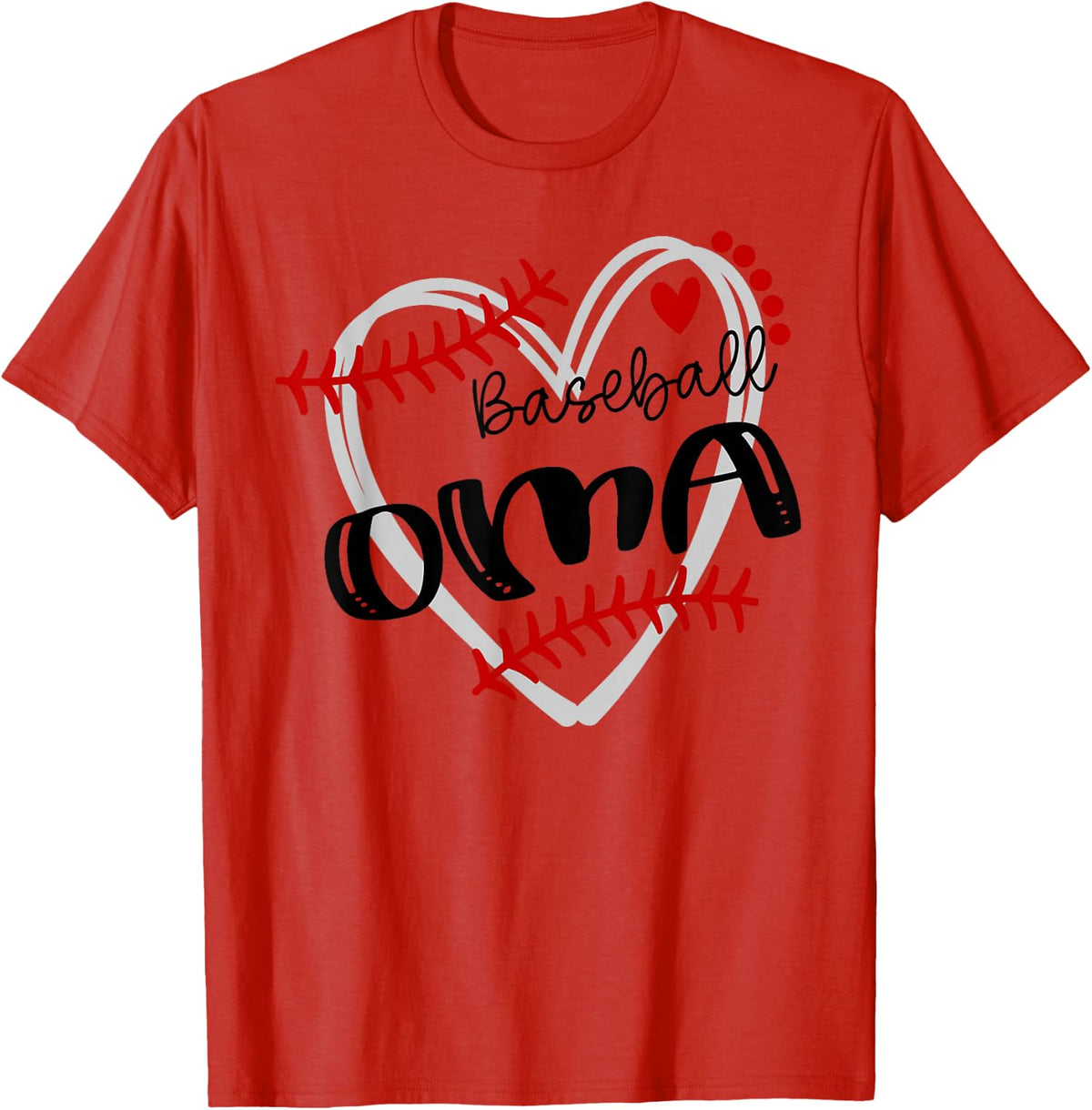 Personalized Baseball Heart Tee Cute Oma Women Baseball T-Shirt For Softball Fans - Red