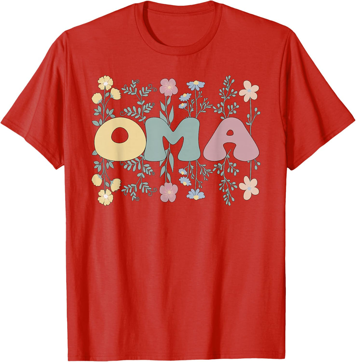 Groovy Oma Grandmother Flowers Oma Grandma T-Shirt - Red