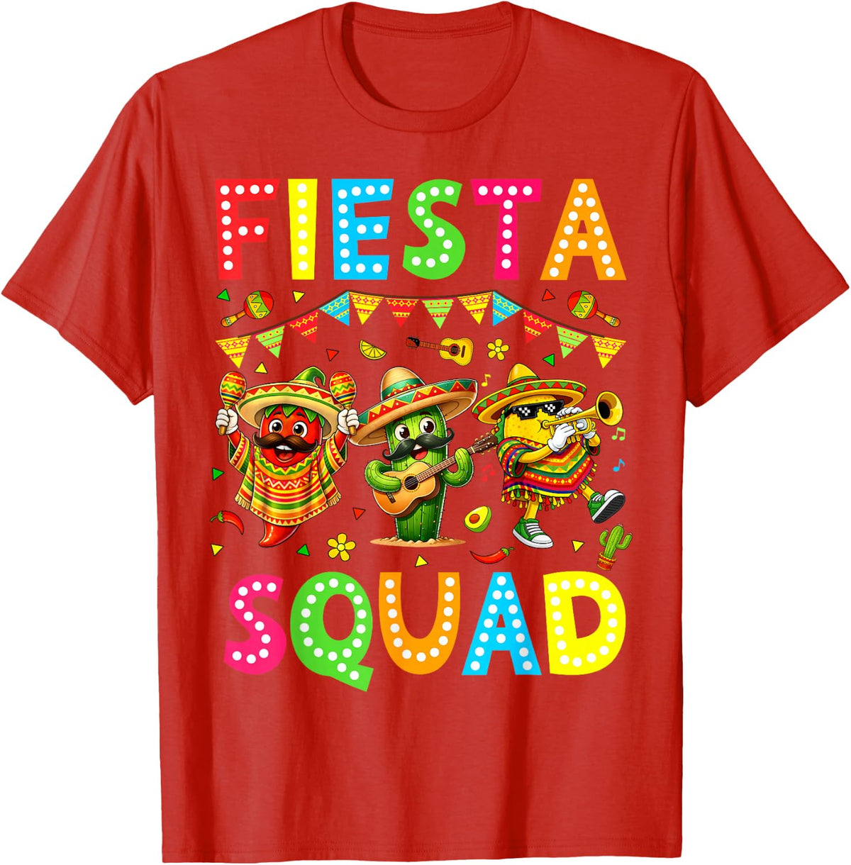 Fiesta Squad Cinco De Mayo Mexican Taco Cactus Men Women T-Shirt - Red