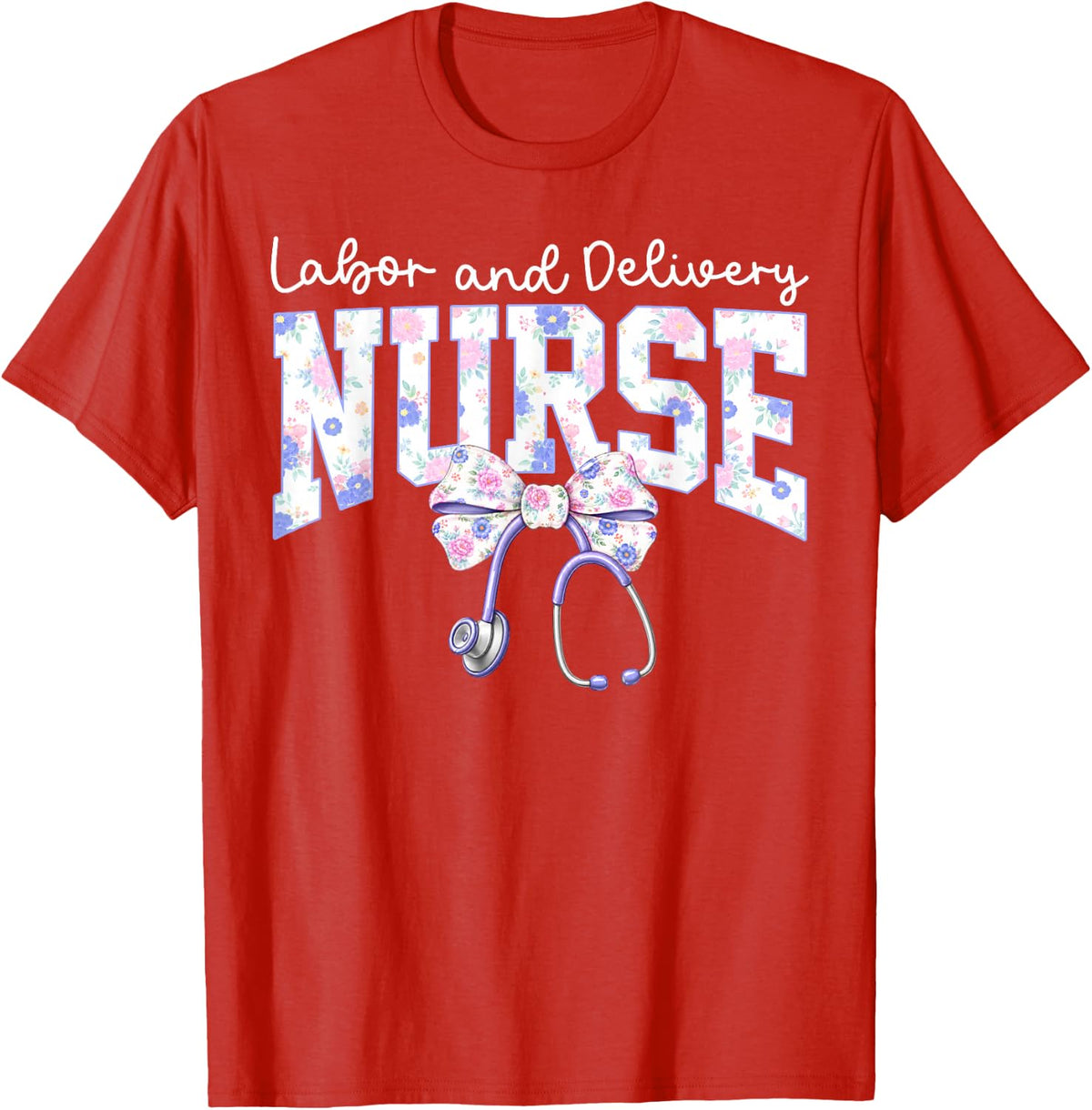 Labor and Delivery Nurse Coquette Bow NICU Baby Nursing T-Shirt - Red
