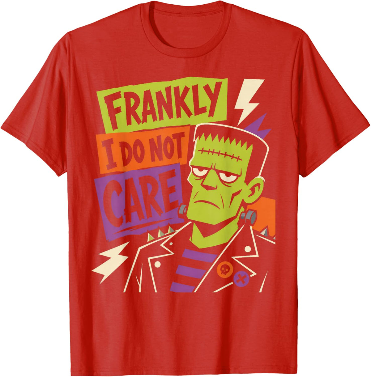 Frankly I Do Not Care Punk Frankenstein Sarcastic Halloween T-Shirt - Red