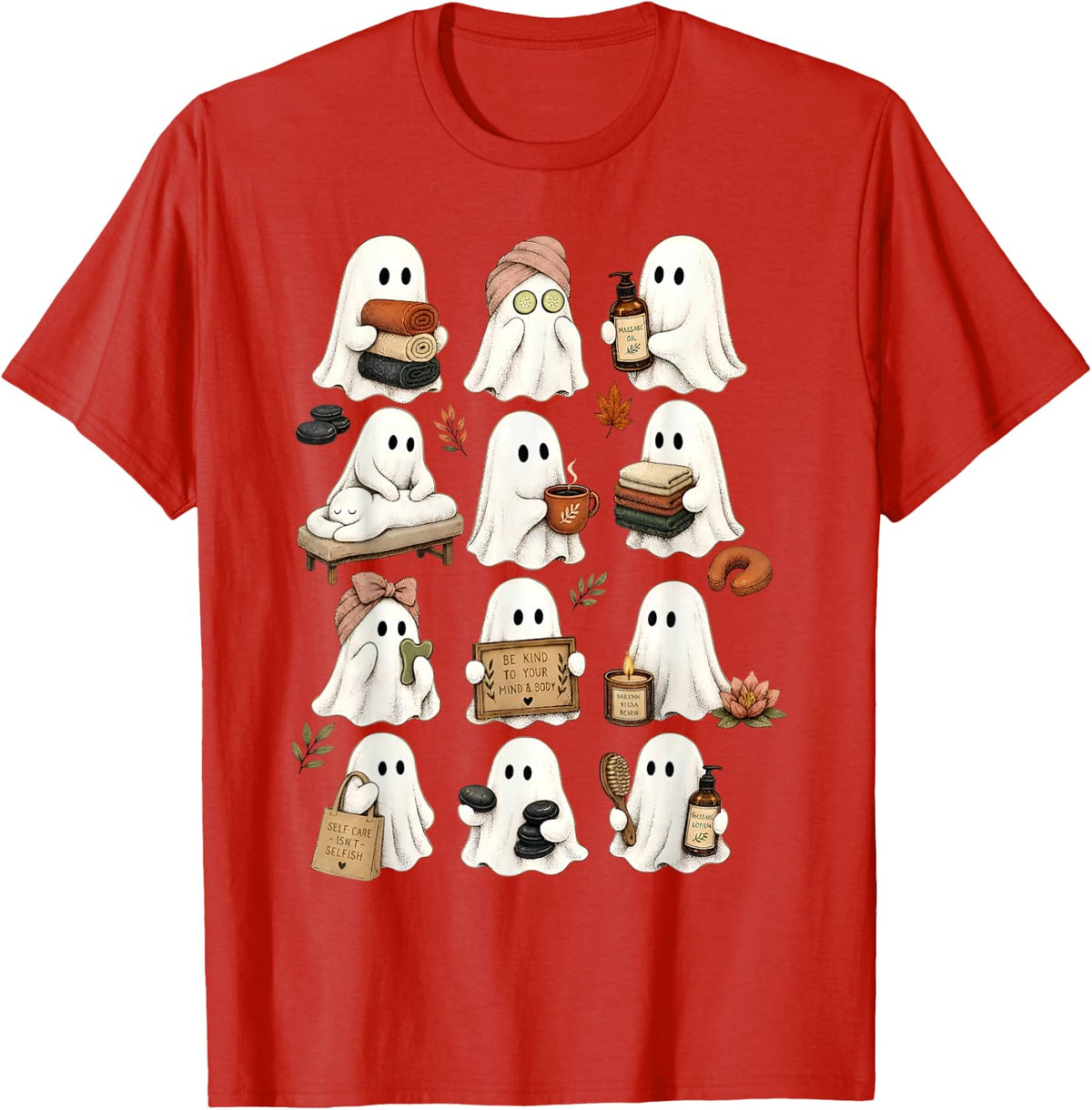 Spooky Season Massage Therapist Ghost Self Care Halloween T-Shirt - Red