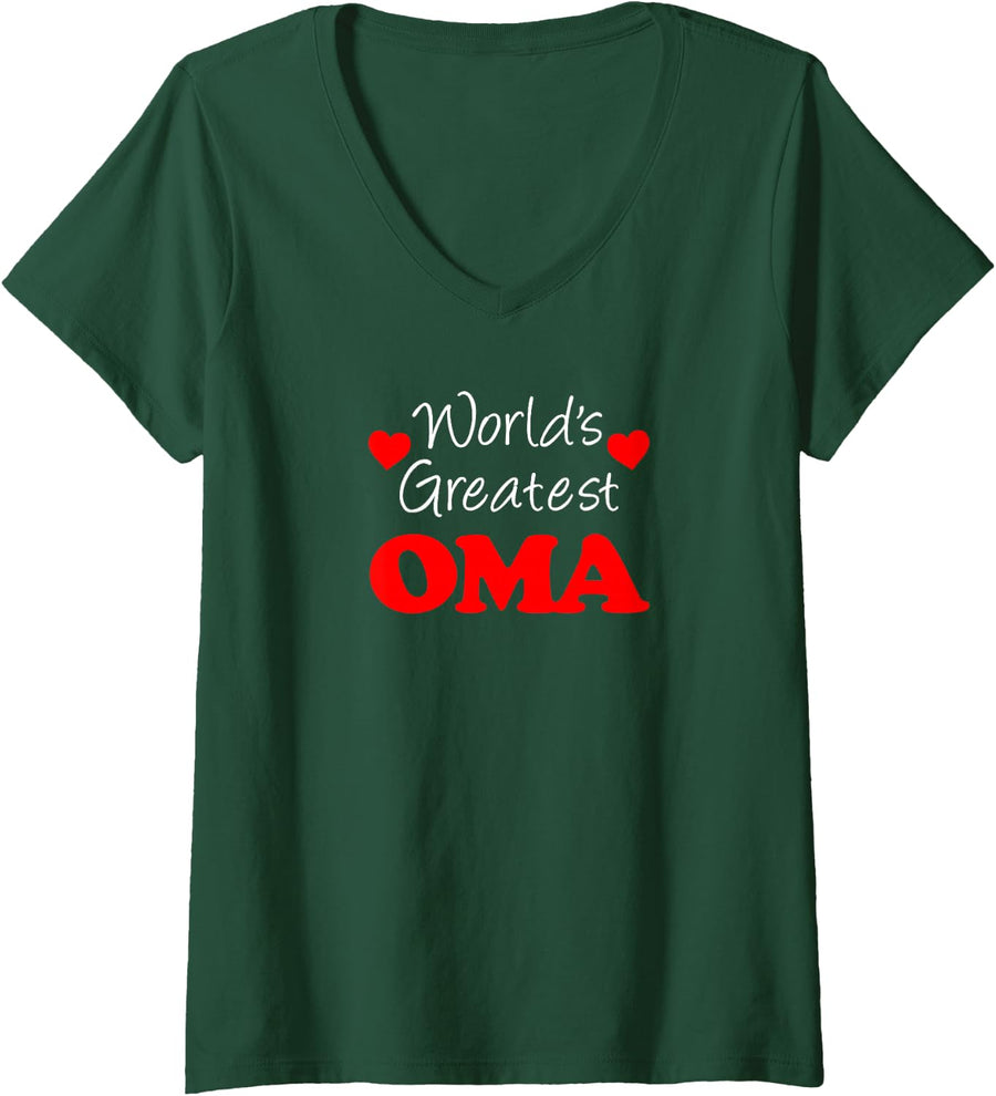 Women's World's Greatest Oma German Grandmother V-Neck T-Shirt - Dark Green