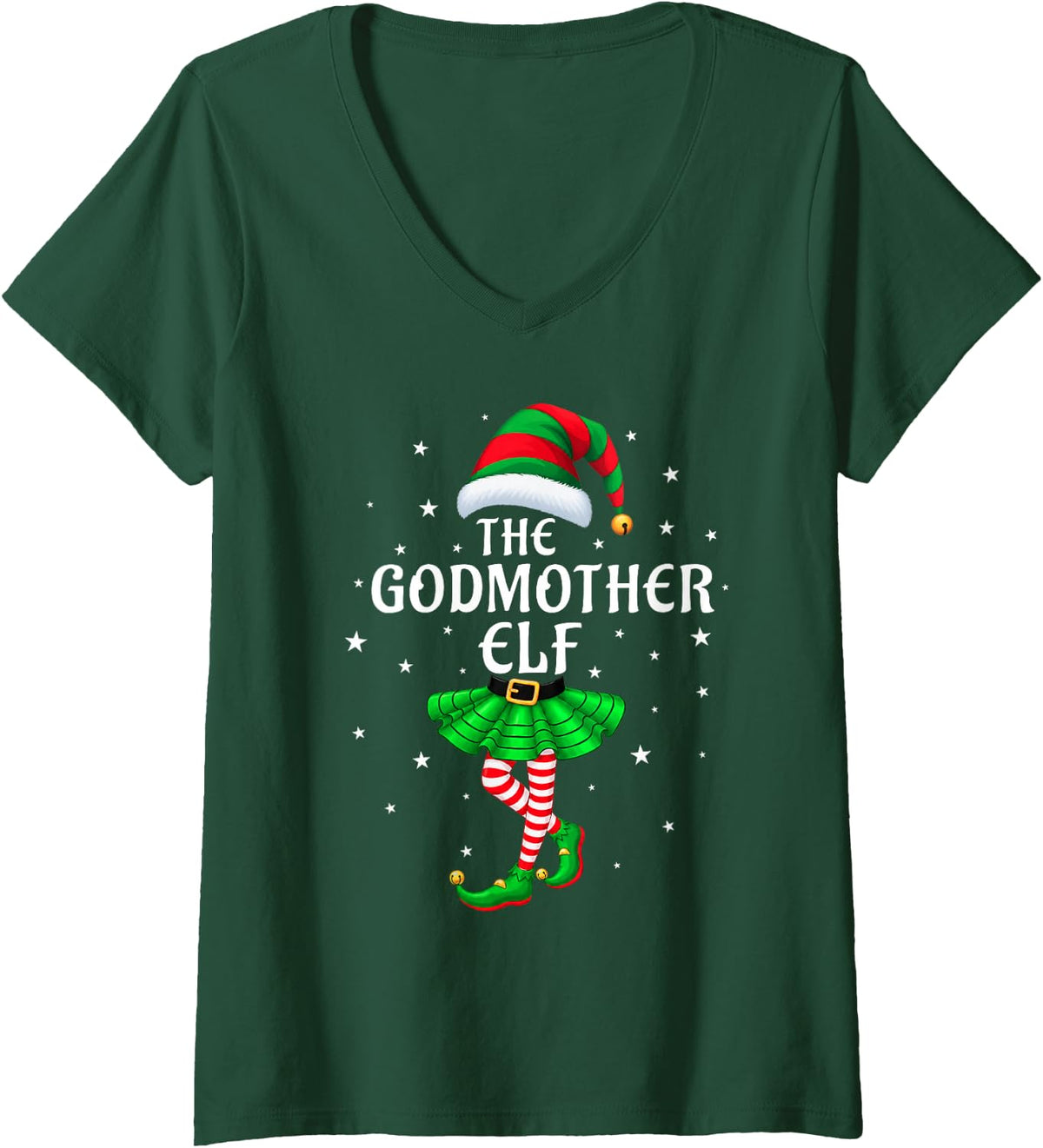 Women's Godmother Elf Christmas Family Matching Xmas Group Funny V-Neck T-Shirt - Dark Green