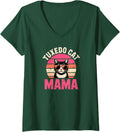 Women's Tuxedo Cat Mama V-Neck T-Shirt - Dark Green