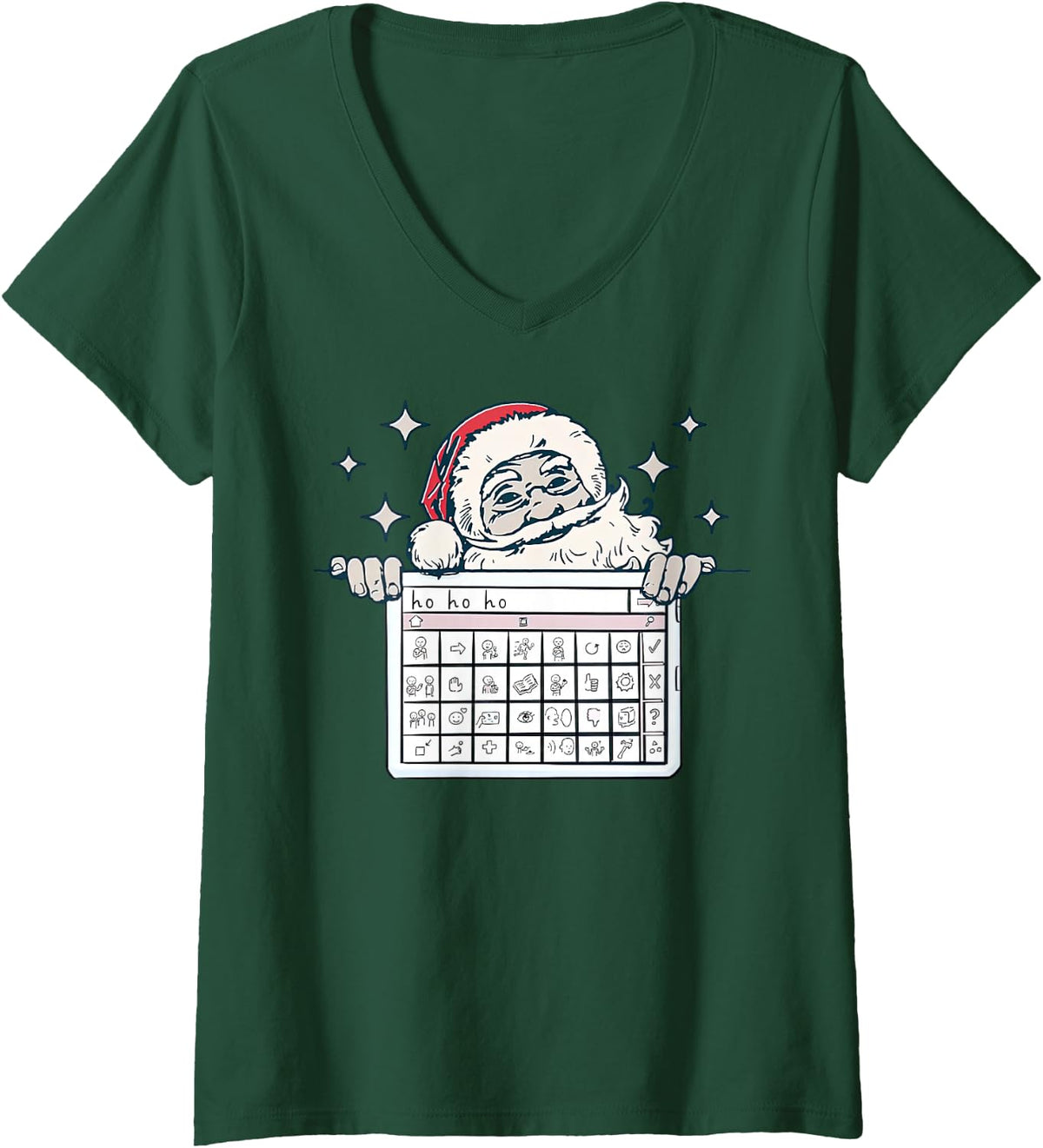 Women's AAC Awareness Santa Speech Pathologist AAC Device Christmas V-Neck T-Shirt - Dark Green