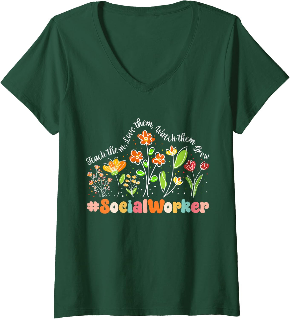 Women's Social Worker Appreciation Week Teacher Back to School V-Neck T-Shirt - Dark Green