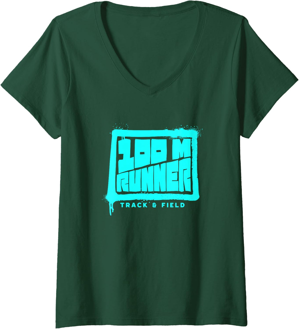Women's 100 M Runner - Track and Field V-Neck T-Shirt - Dark Green