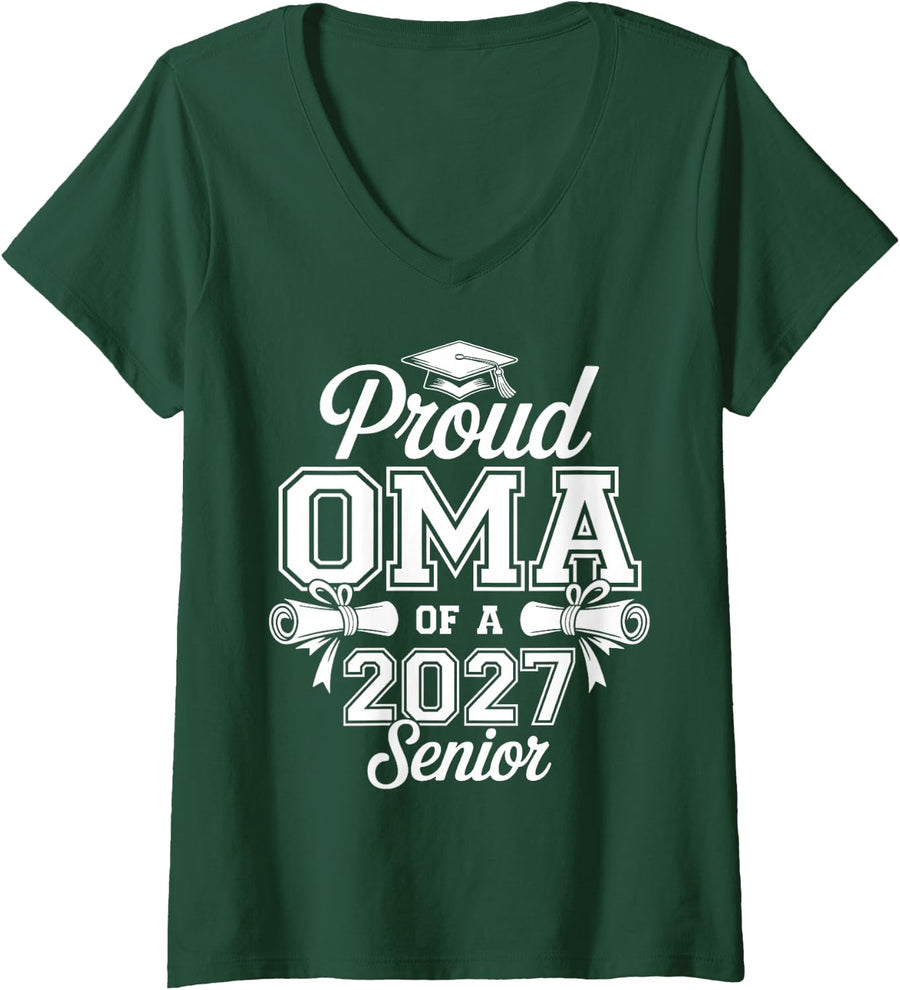 Women's Proud Oma of a 2027 Senior Class of 2027 Graduation V-Neck T-Shirt - Dark Green
