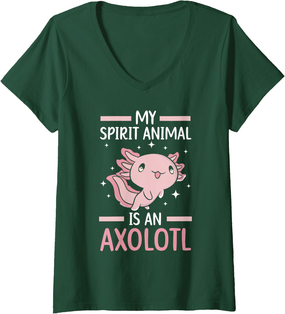 Women's My Spirit Animal is an Axolotl Aquatic Mexican Walking Fish V-Neck T-Shirt - Dark Green