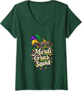 Women's Mardi Gras Squad New Orleans Carnival Party Parade Crew V-Neck T-Shirt - Dark Green