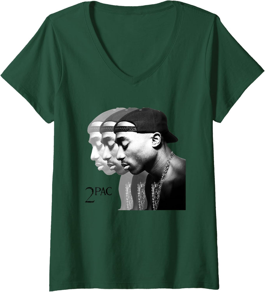 Womens Tupac Repeat V-Neck T-Shirt - Dark Green