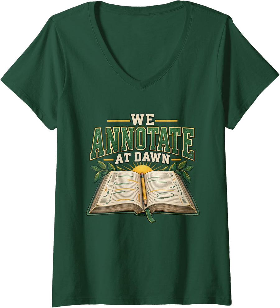 Women's We Annotate At Dawn English Teacher Graphic V-Neck T-Shirt - Dark Green