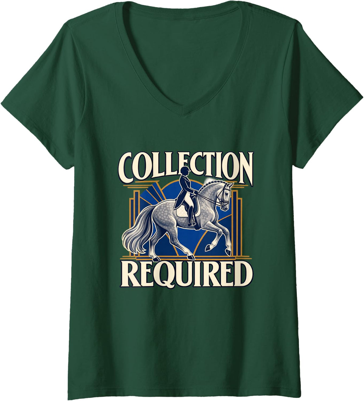 Women's Dressage Horse Rider Collected Trot Equestrian Design V-Neck T-Shirt - Dark Green