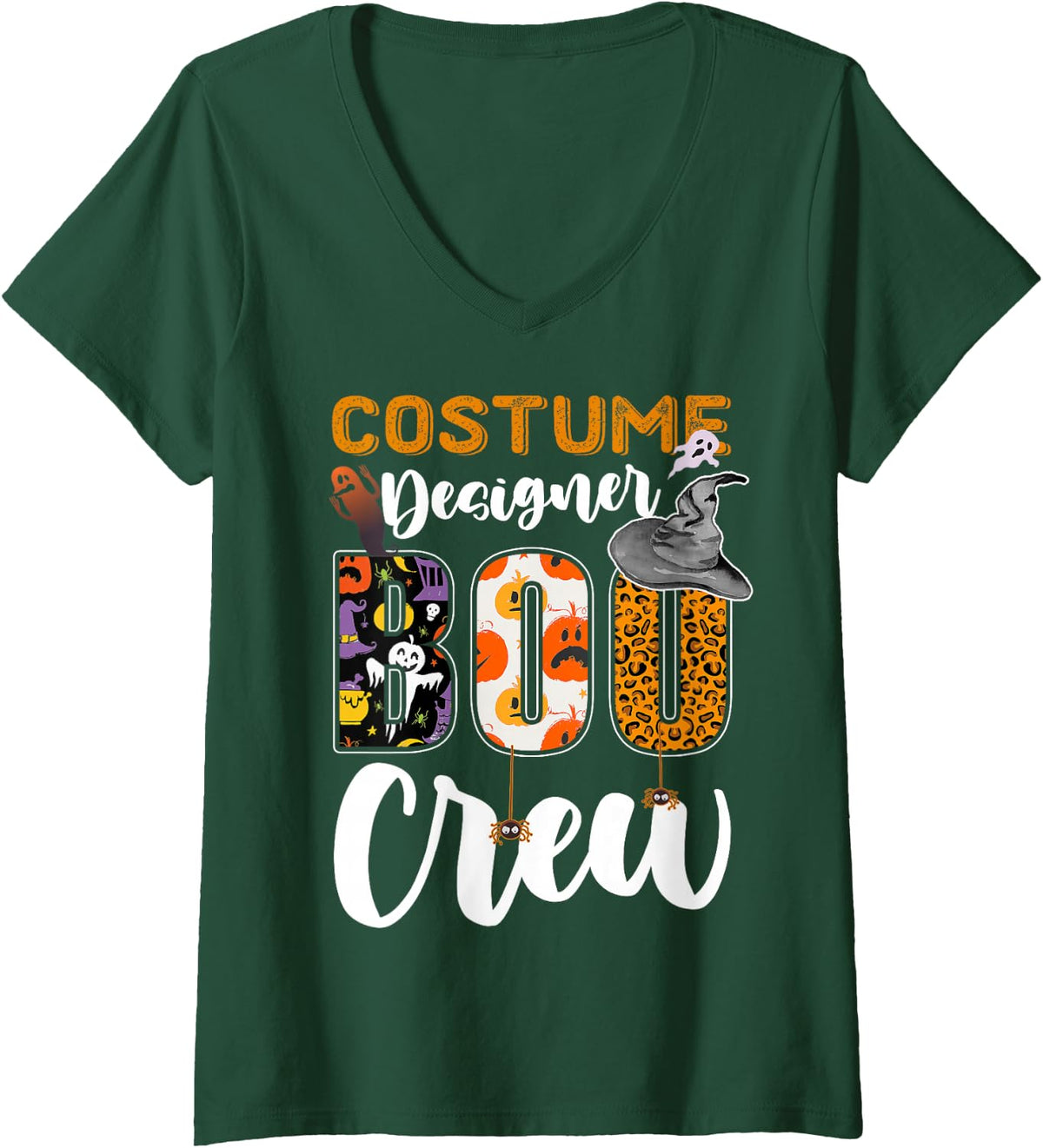 Women's Costume Designer Boo Crew Halloween Costume Matching V-Neck T-Shirt - Dark Green