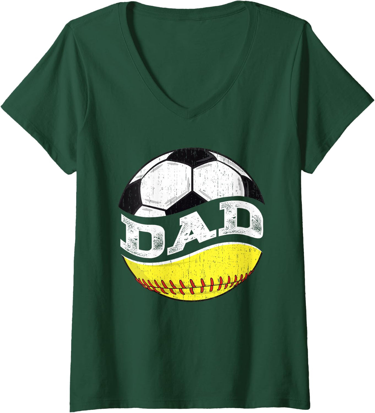 Women's Ball Dad Funny Soccer Softball Dad V-Neck T-Shirt - Dark Green