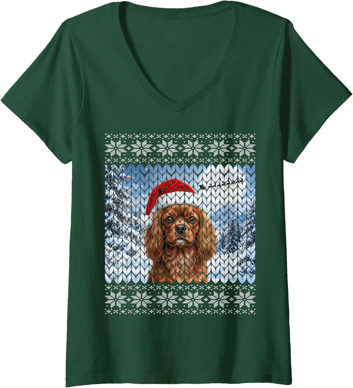 Women's Ruby Cavalier King Charles Spaniel Dog V-Neck T-Shirt - Dark Green
