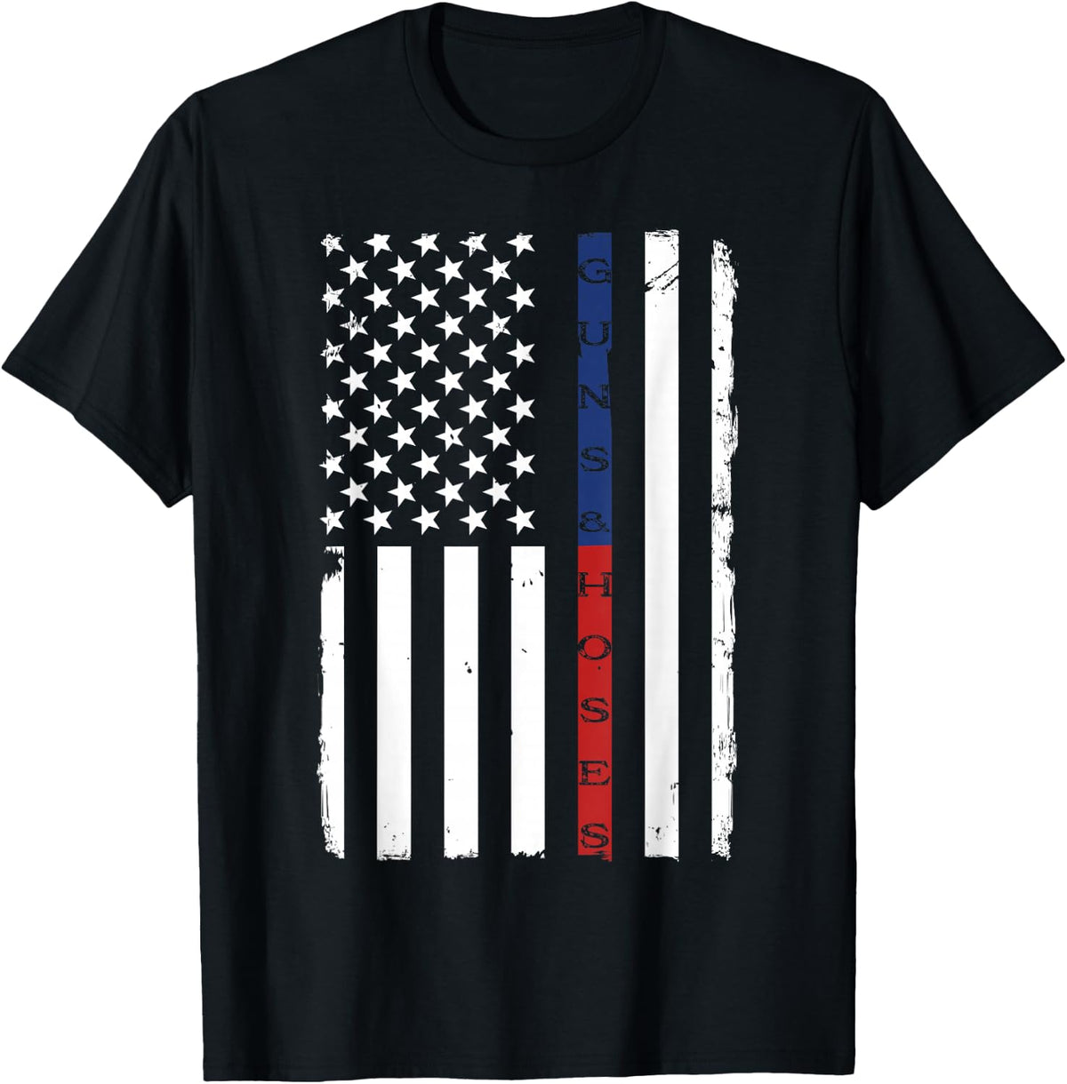 Guns & Hoses Thin Blue Red Line Police & Fire Appreciation T-Shirt - Black