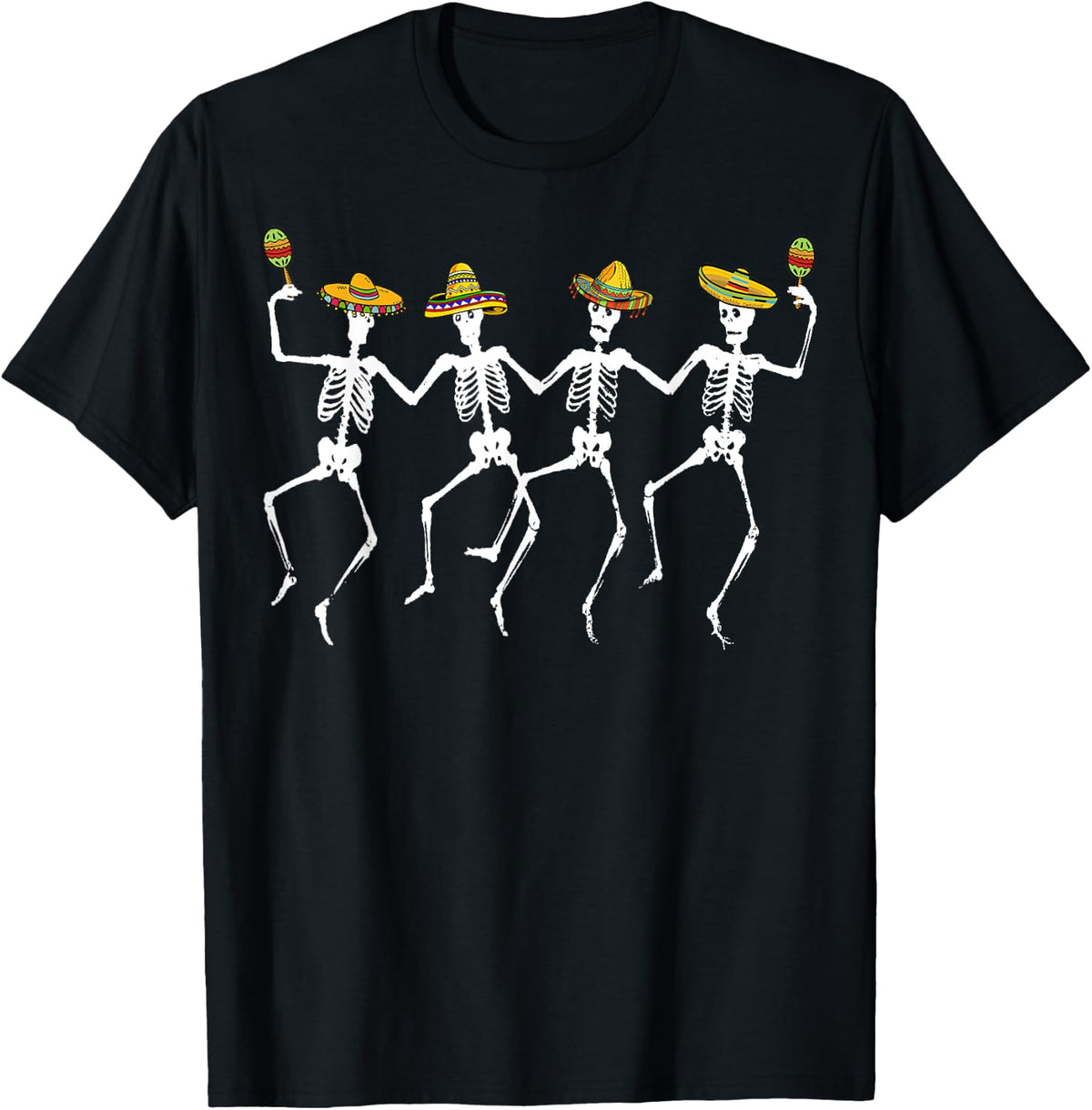 Funny Dancing Skeletons Sombreros Maracas - Cinco de Mayo T-Shirt - Black