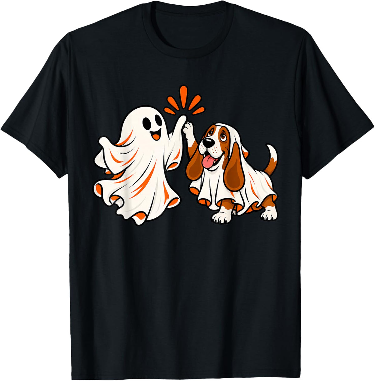 Spooky Ghost Basset Hound Dog Halloween Costume Women Men T-Shirt - Black