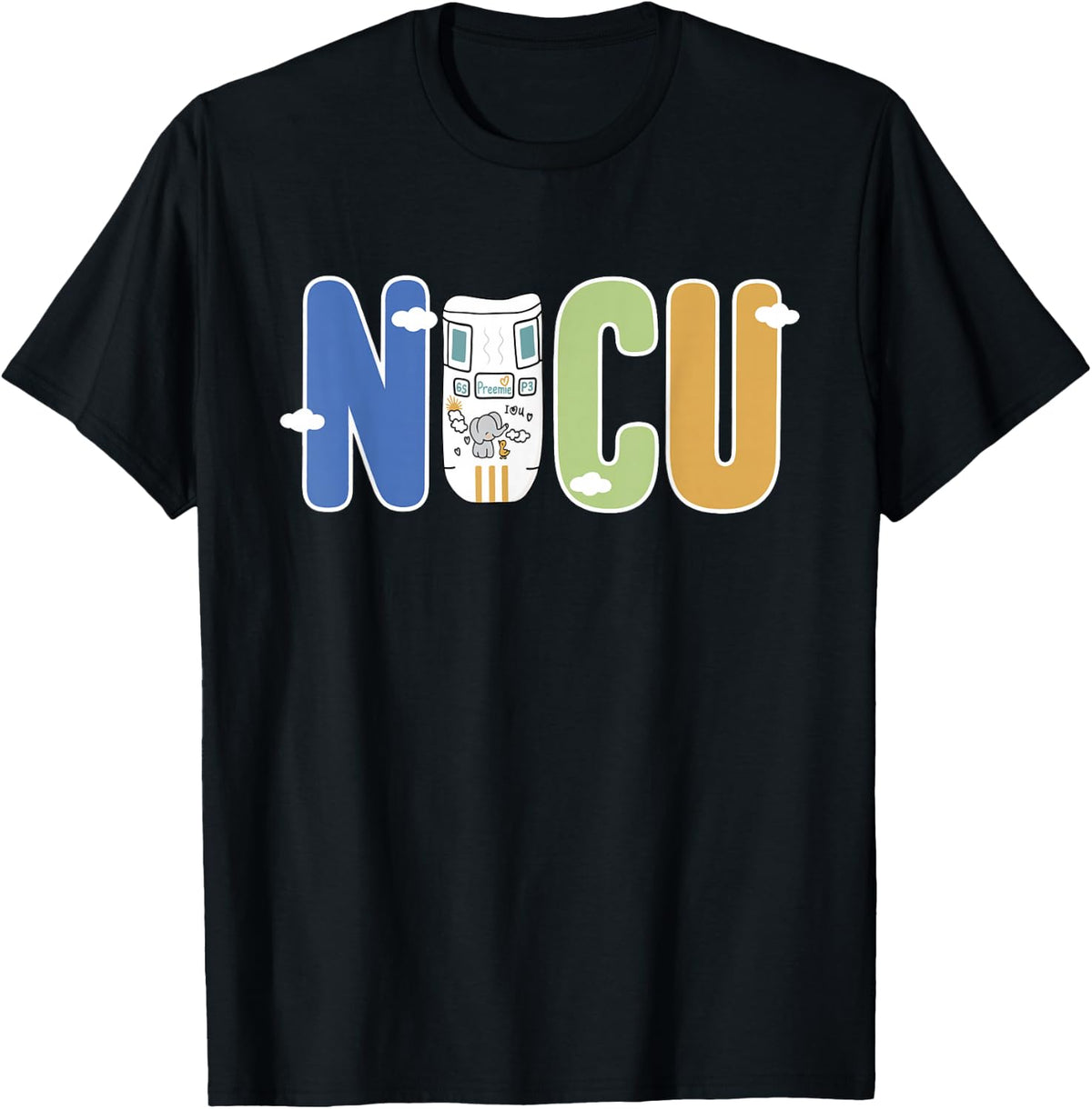 NICU Preemie Diaper Cloud Neonatal Intensive Care Unit Nurse T-Shirt - Black