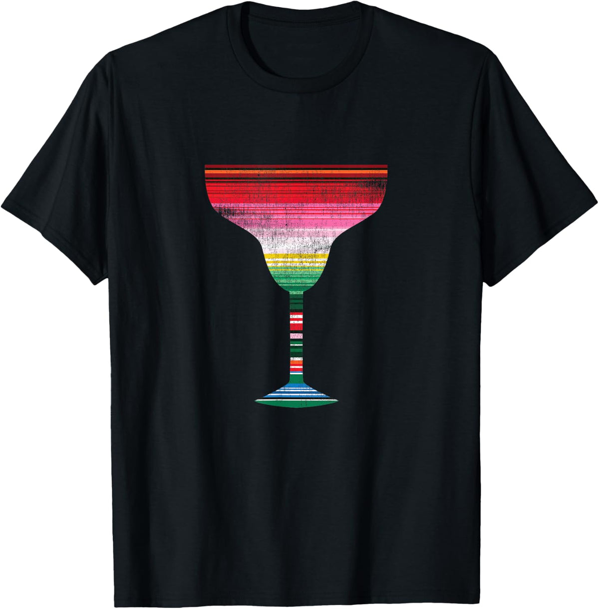 Cinco De Mayo Serape Blanket Inspired Margarita Glass T-Shirt - Black