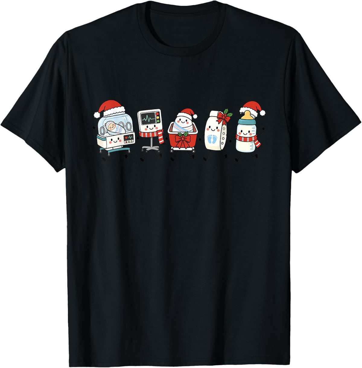 Funny Labor and Delivery Nurses Characters Christmas Doodles T-Shirt - Black