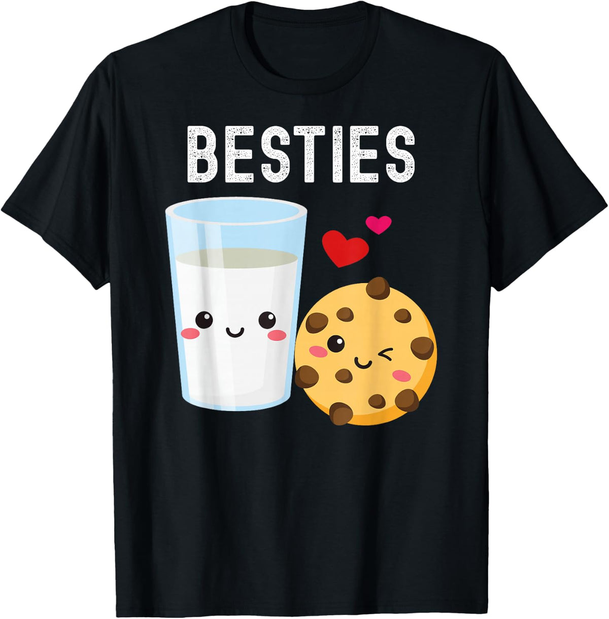 Besties Kawaii Milk and Cookie Best Friends Couples Matching T-Shirt - Black
