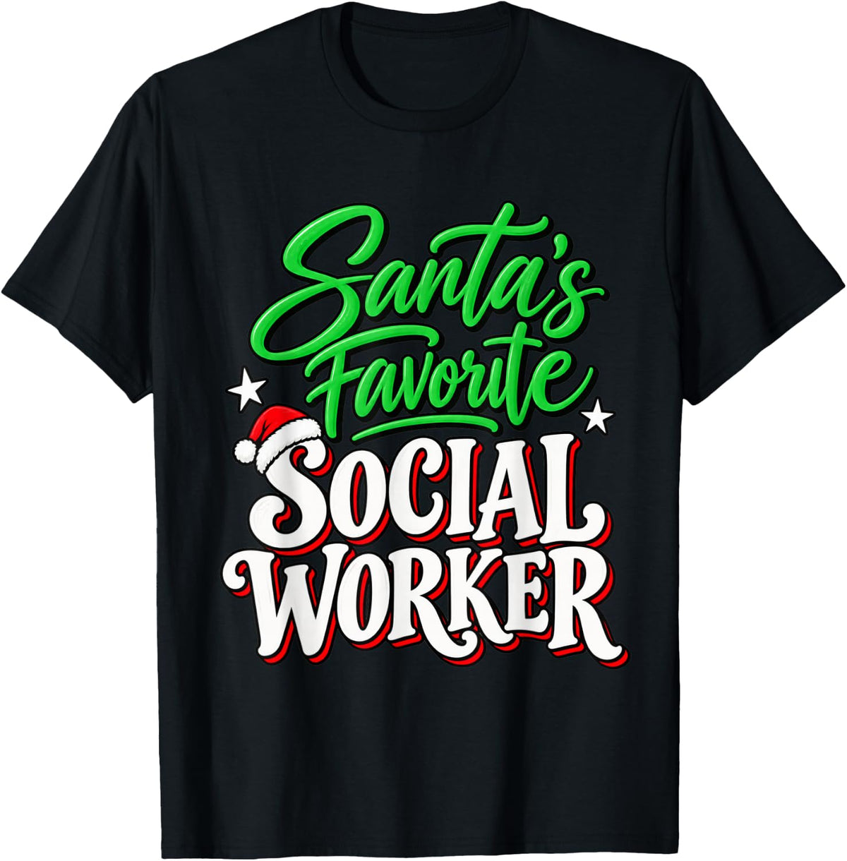 Santa's Favorite Social Worker Christmas Social Work Humor T-Shirt - Black