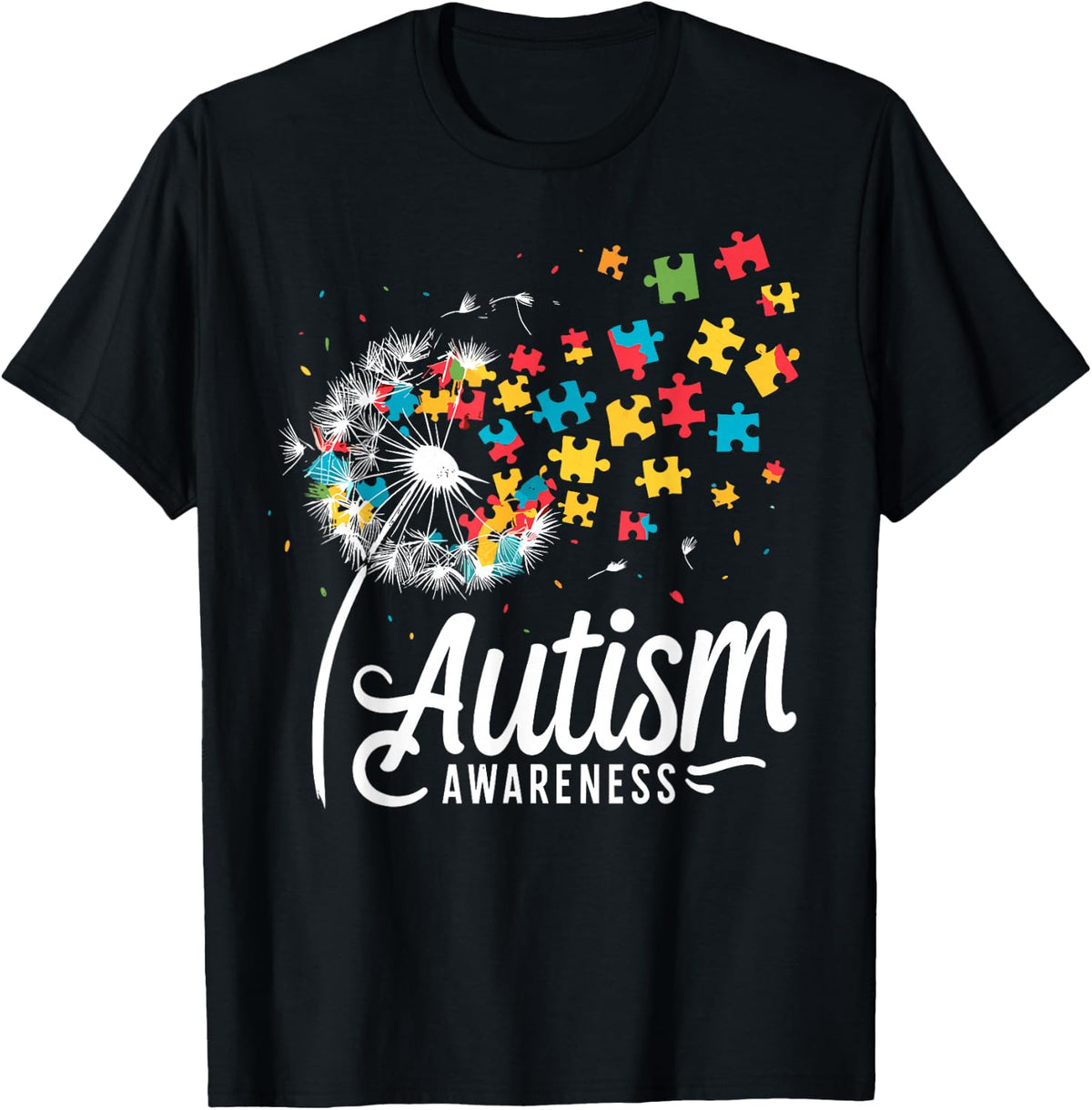Autism Awareness Dandelion Puzzle Autism T-Shirt - Black