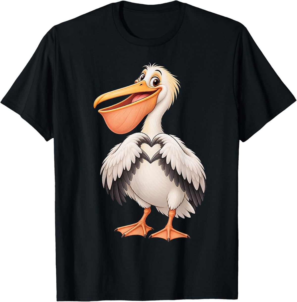 Pelican with Heart | Cute Pelican with Heart Symbol T-Shirt - Black