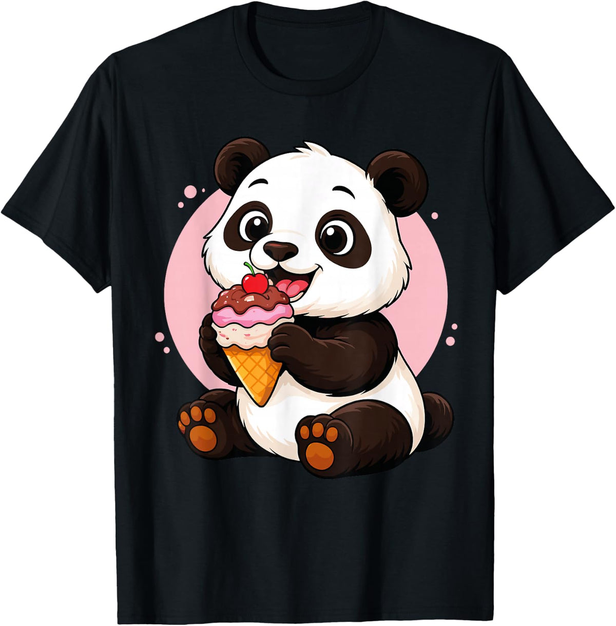 Panda Eating Ice Cream Graphic Boys Girls Panda Lover T-Shirt - Black