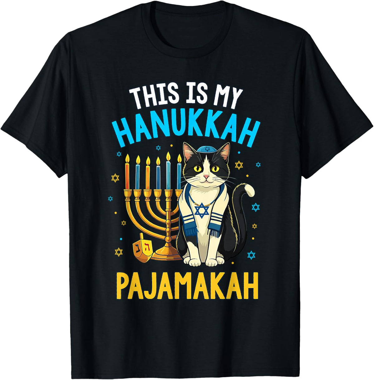 My Hanukkah Pajamakah Cat Lover Pajama Chanukah Jewish T-Shirt - Black