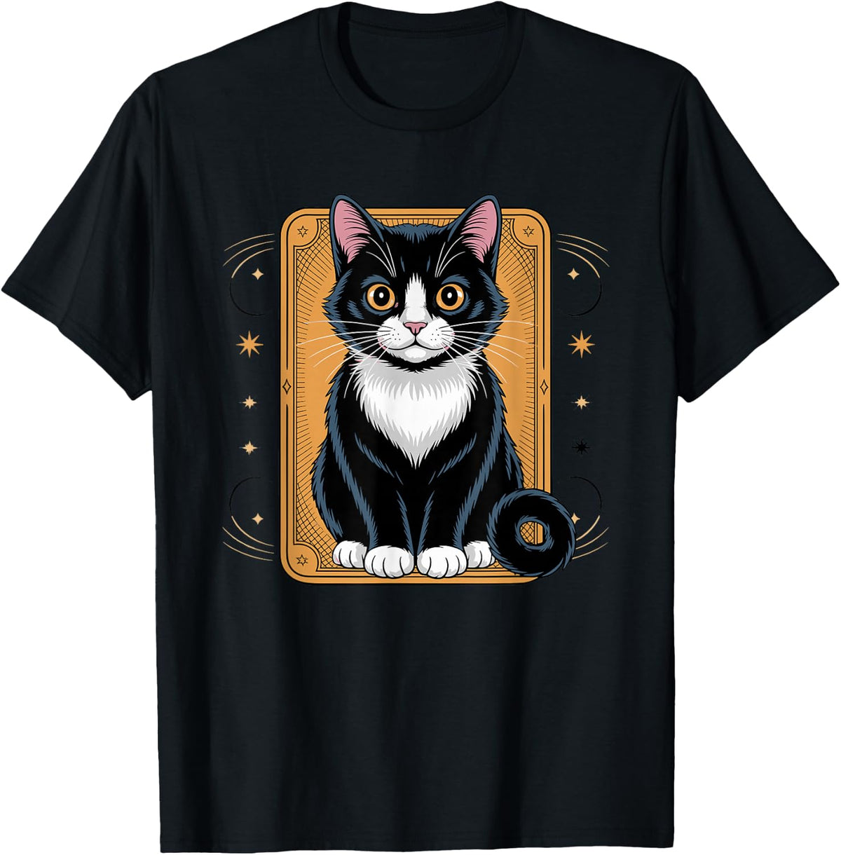 Tuxedo Cat Vintage Frame Black and White Cat T-Shirt - Black