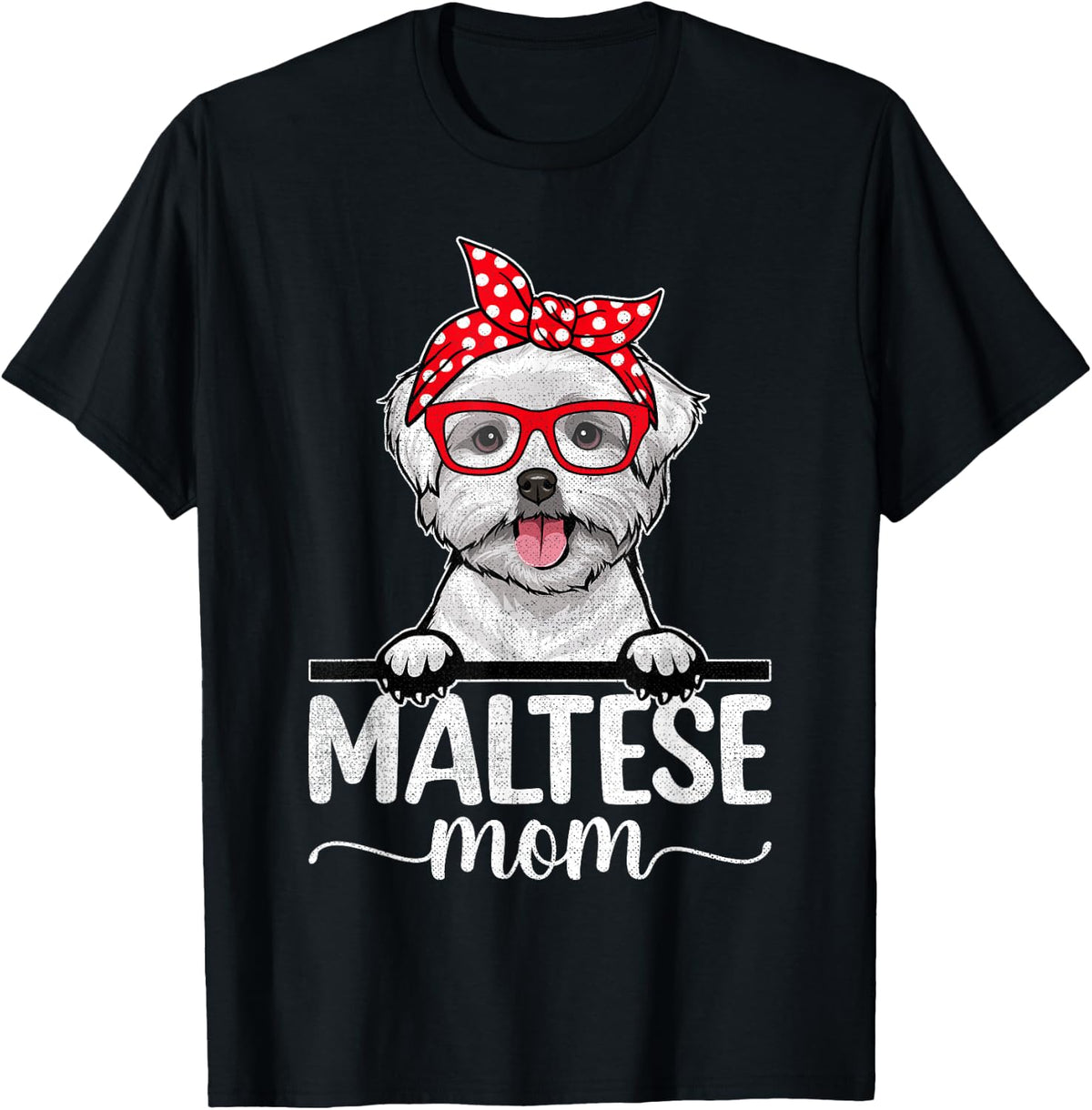 Maltese Head Bandana Mom Women Mothers Day Dog Lover Mom T-Shirt - Black