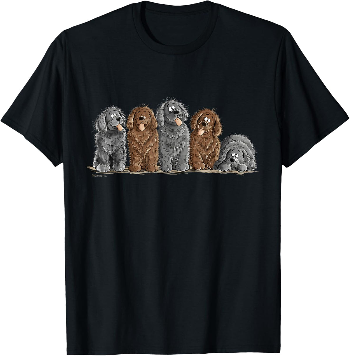 Happy Newfoundland Dog Pack I Dog Owner Hand Drawn Cartoon T-Shirt - Black
