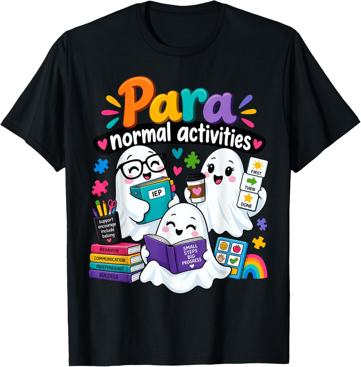 Inclusive Special Education Ghosts Halloween T-Shirt - Black