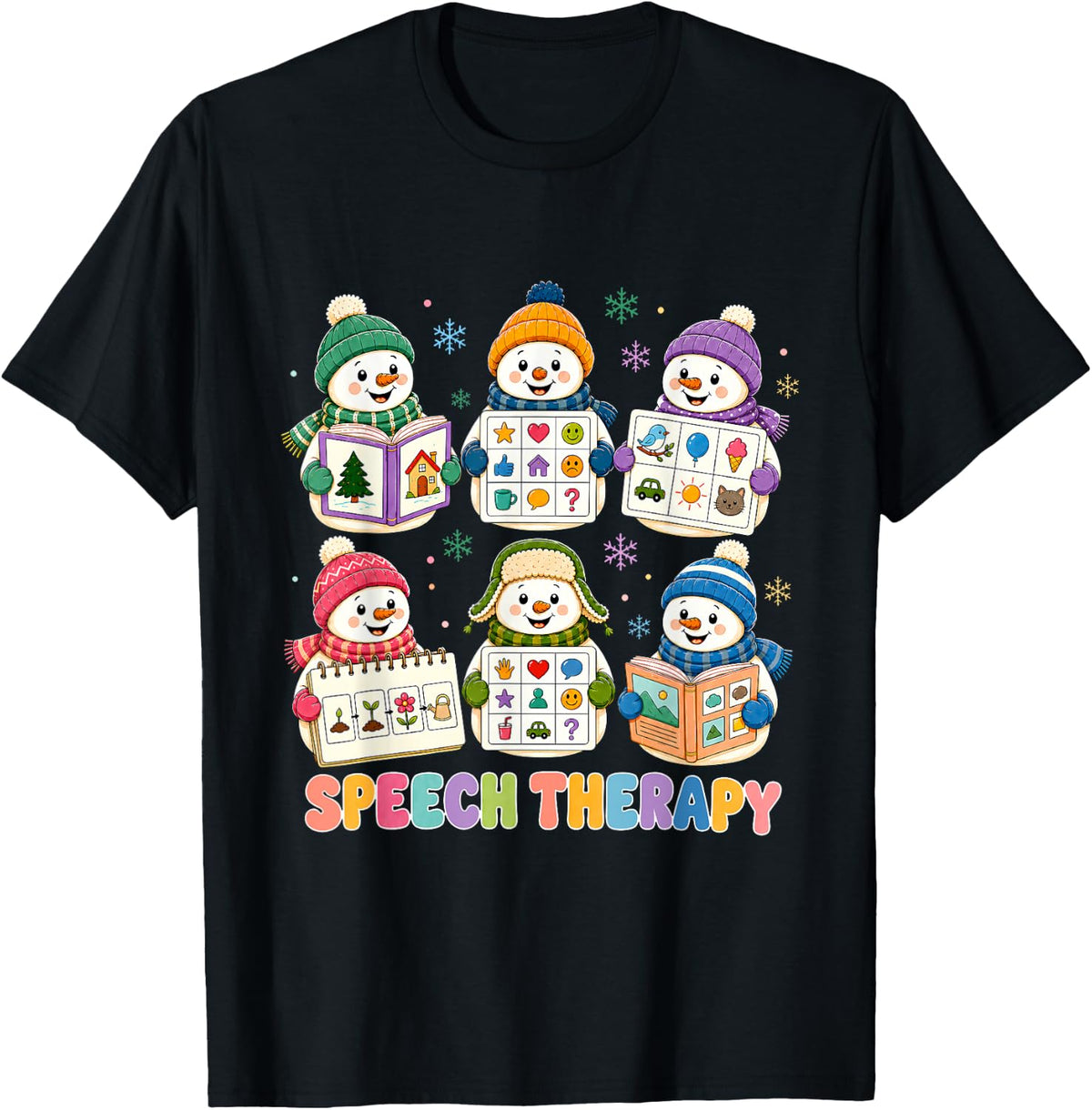Snowman Speech Therapy for Pediatric SLP Teams T-Shirt - Black