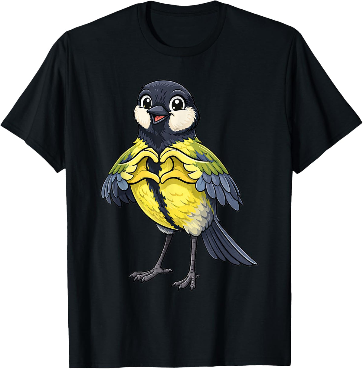Paridae with Heart | Cute Songbird with Heart Symbol T-Shirt - Black