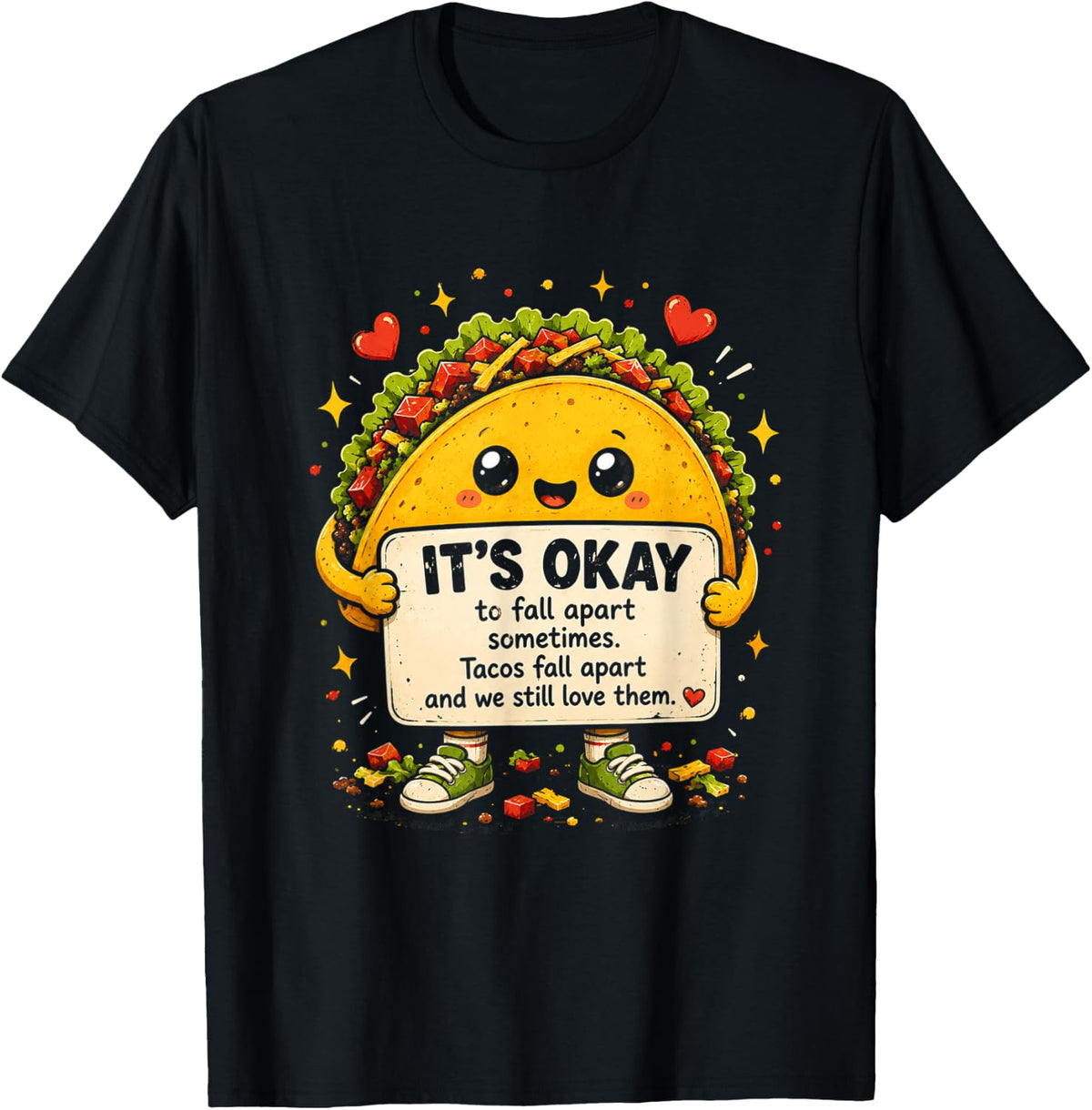 Funny Taco Shirts Positive Emotional Support Tees Stress Relief T-Shirts - Black