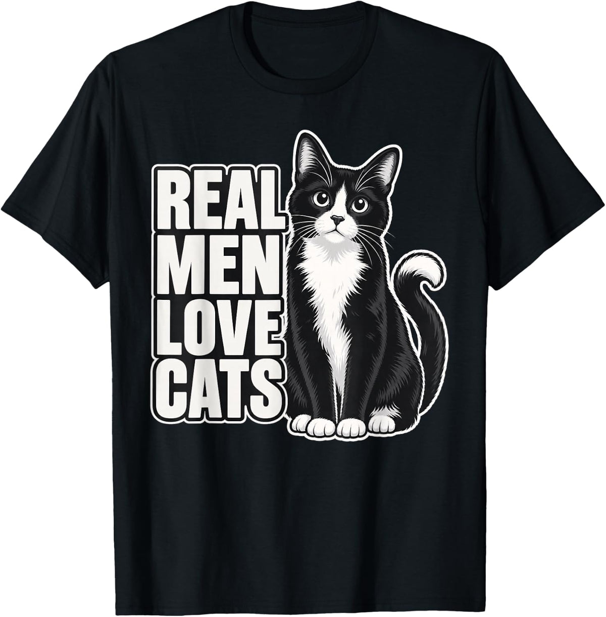 Real Men Love Cats Tuxedo Cat T-Shirt - Black