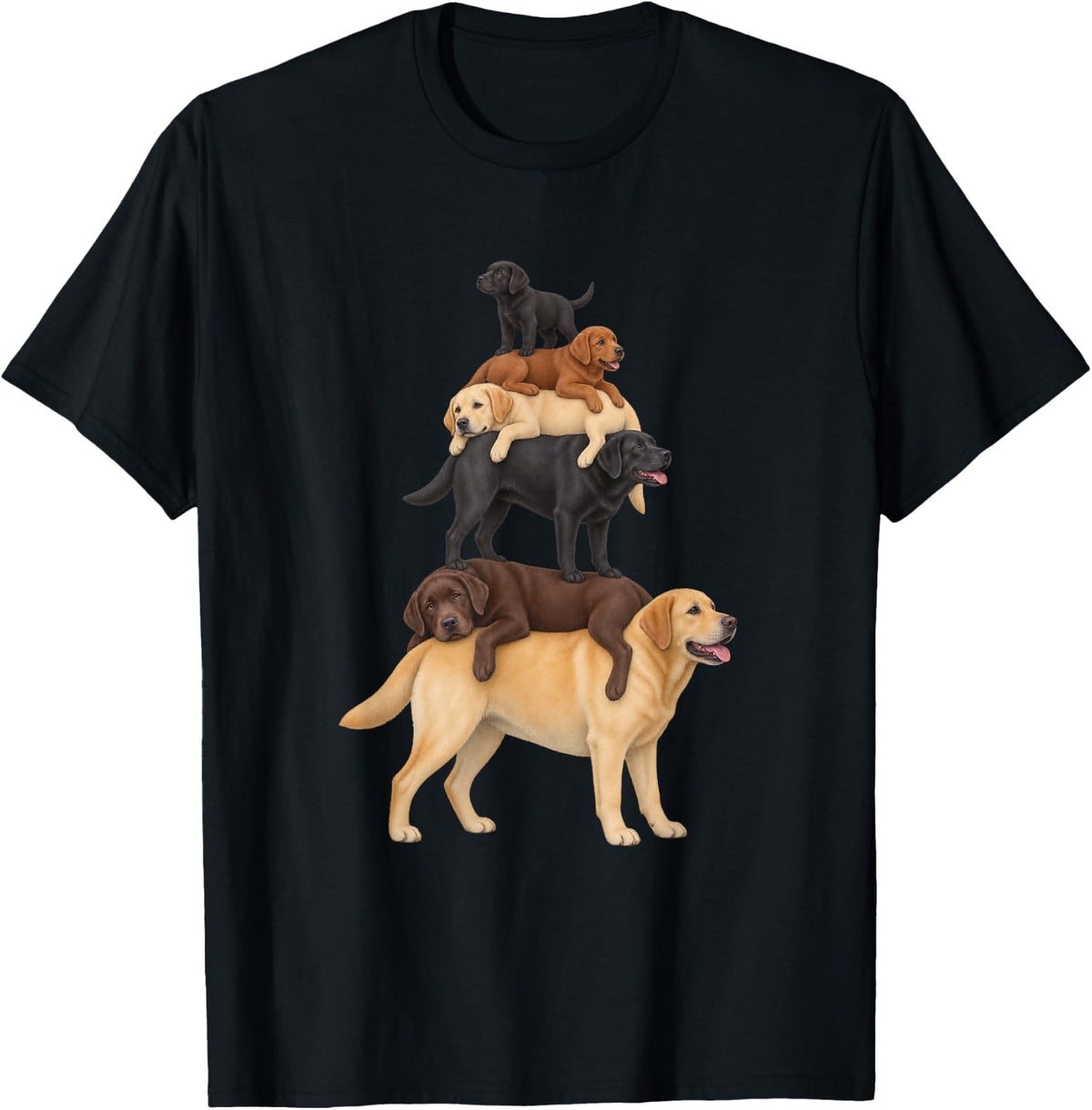 Cute Labrador Retriever Family of Six Stack - Lab Dog T-Shirt - Black