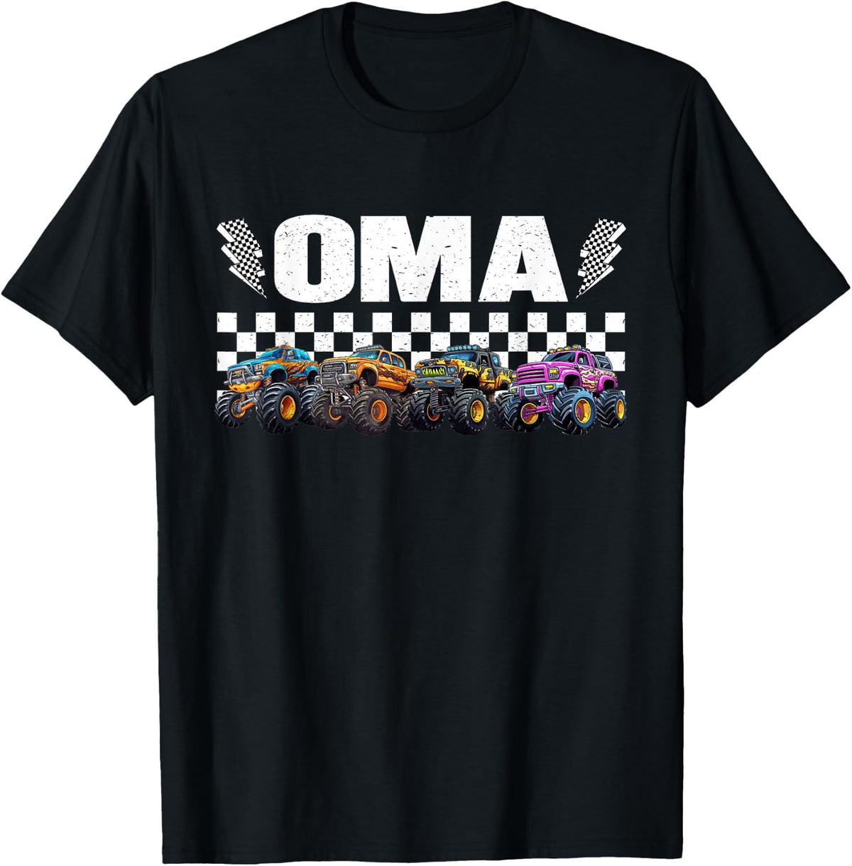 Oma Retro Monster Truck Family Crew Birthday Matching T-Shirt - Black