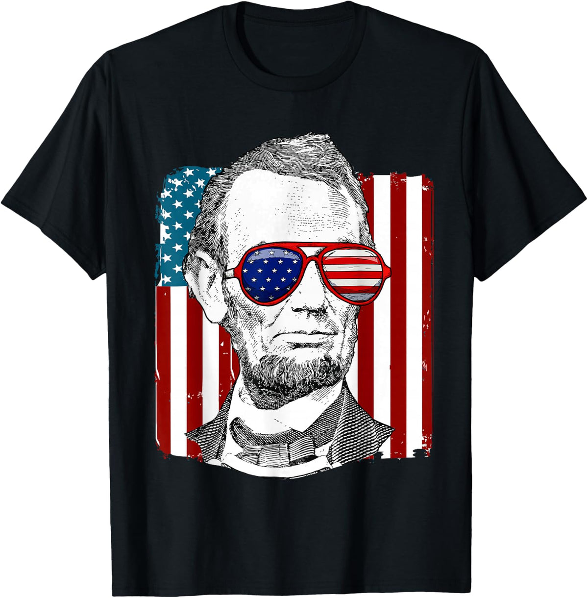 America USA Abe Lincoln 4th of July Men Boys Gift Tee T-Shirt - Black