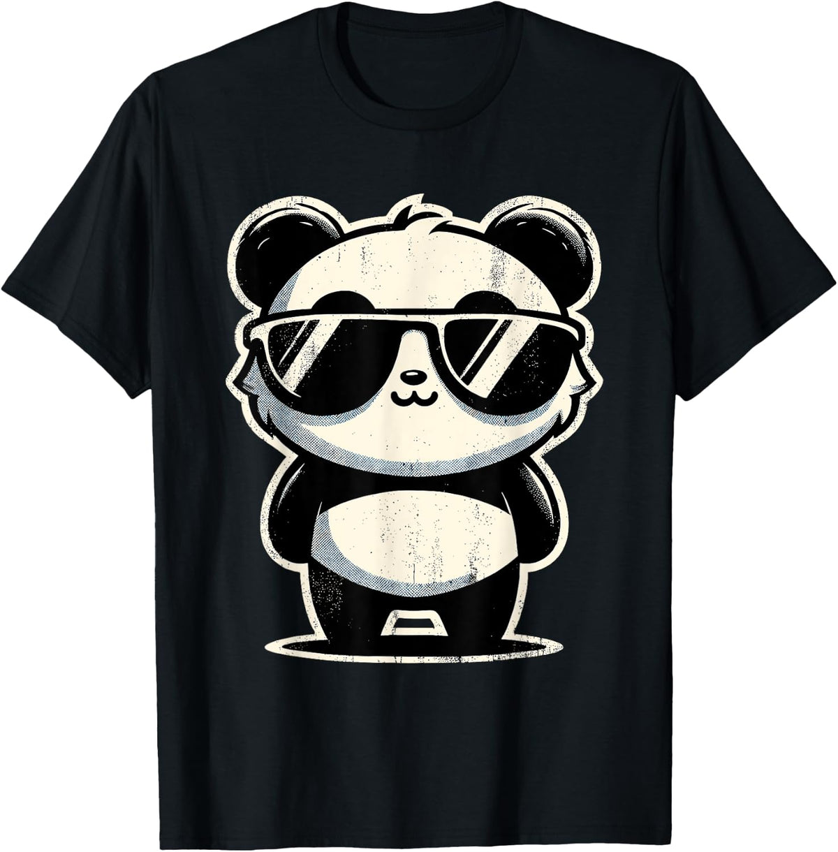 Retro Panda in Sunglasses BBQ Pool Party Funny Panda T-Shirt - Black