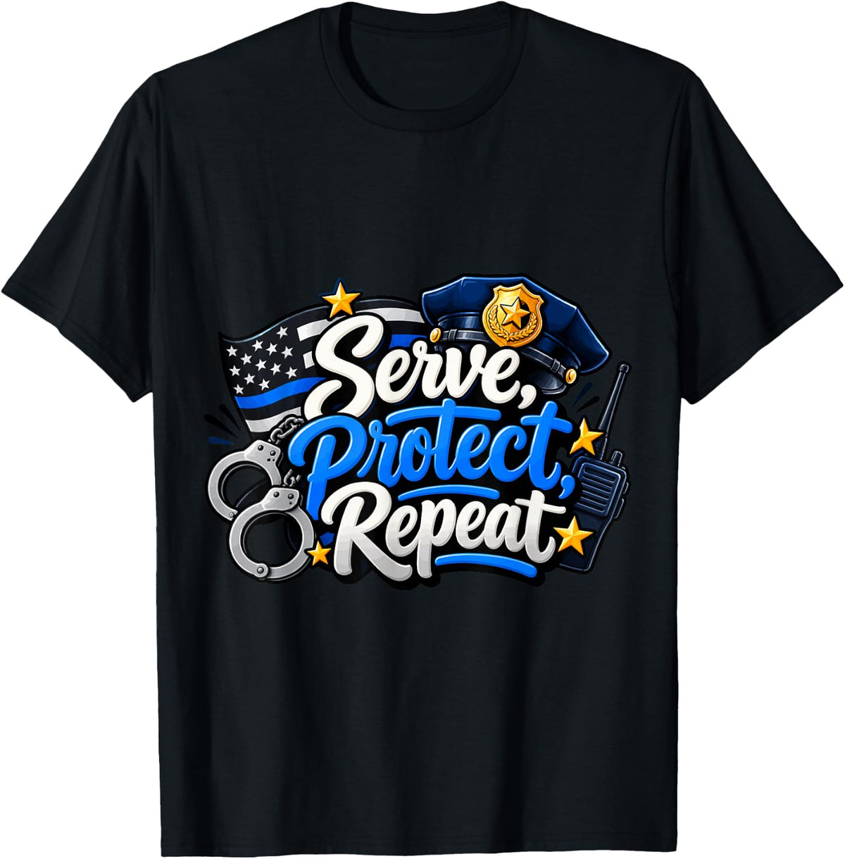 Police Officer - Serve, Protect, Repeat T-Shirt - Black