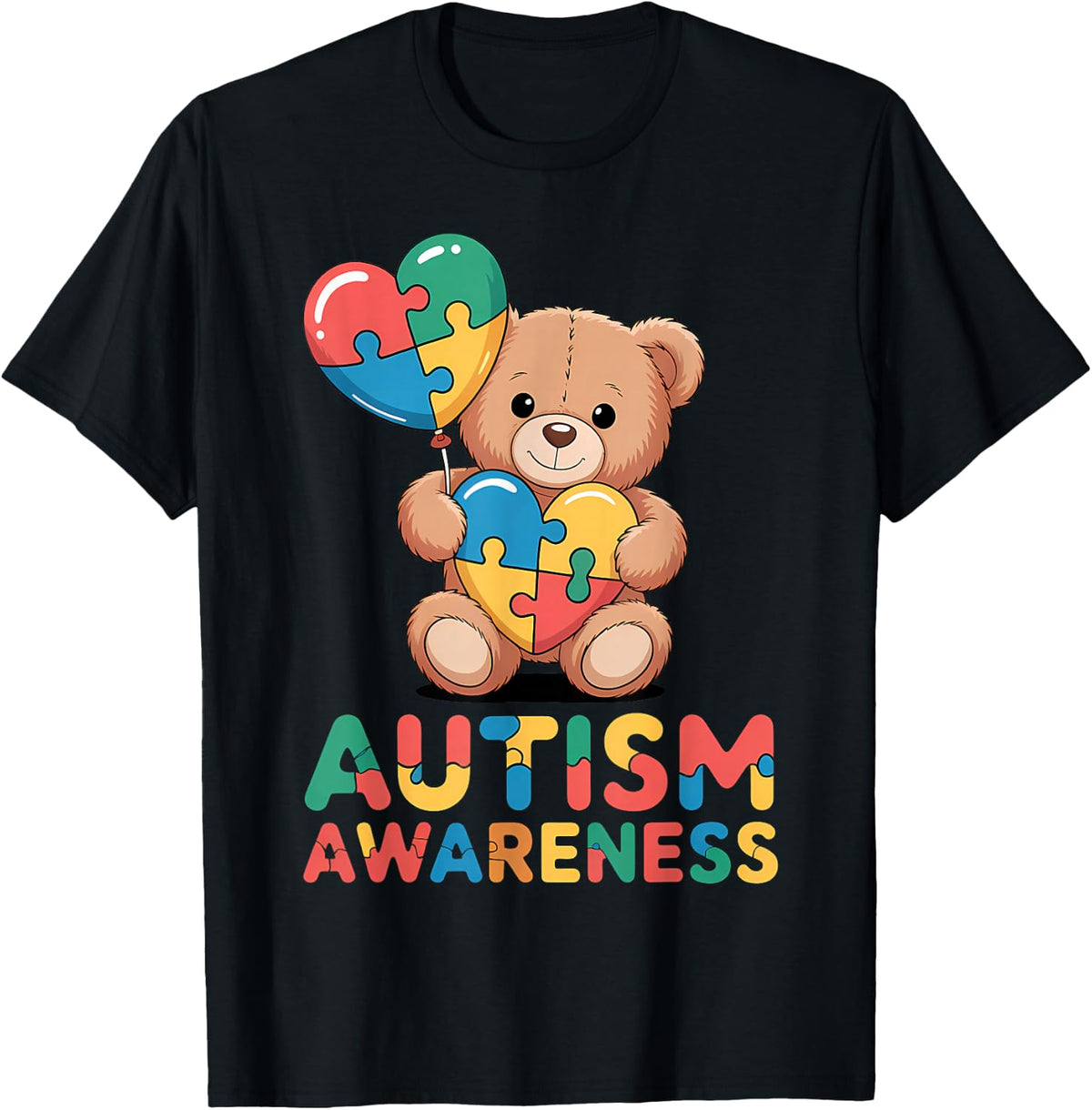 Autism Awareness Bear T-Shirt - Black